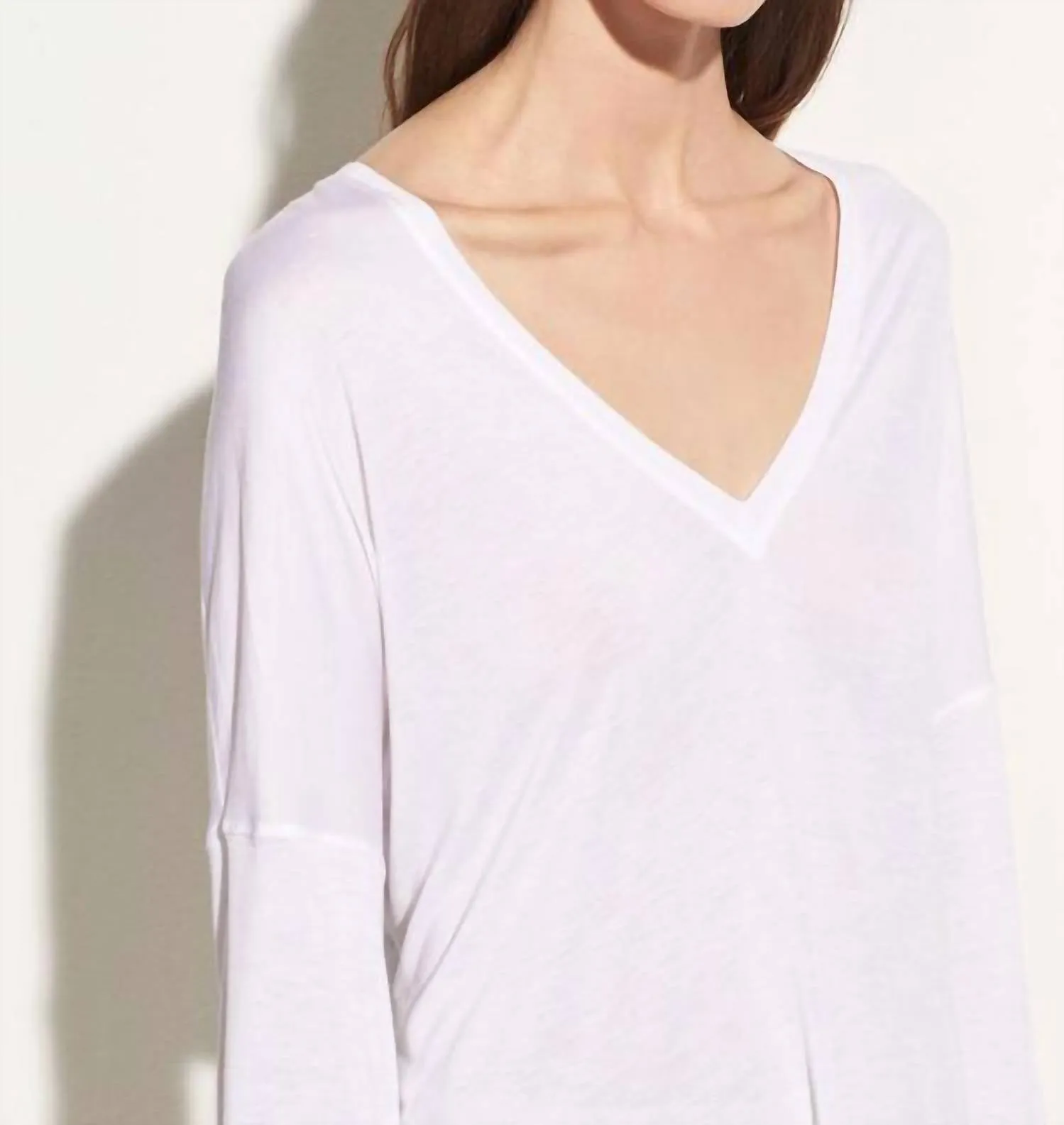 Drop Shoulder V-Neck Top In Off-White
