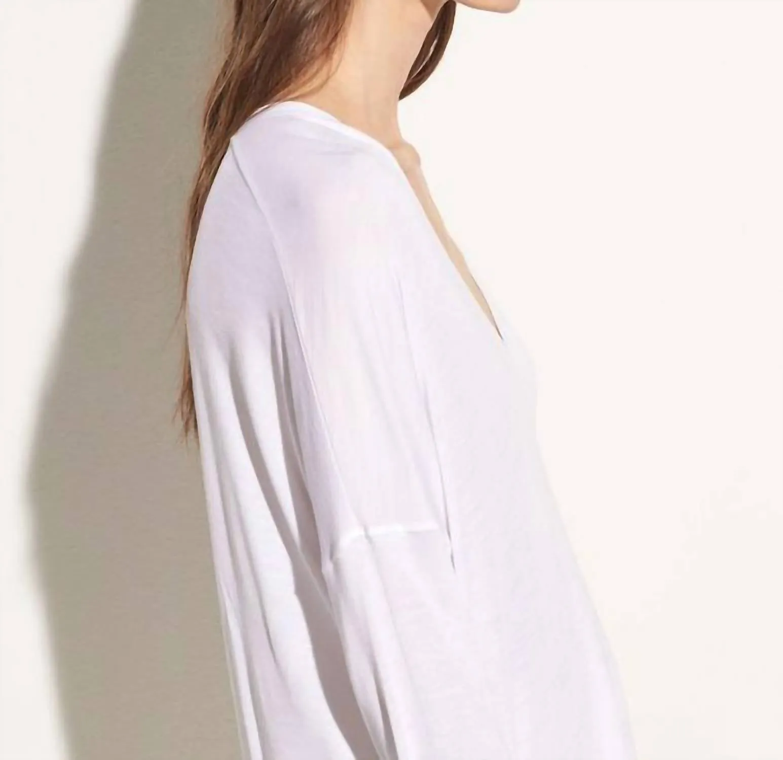 Drop Shoulder V-Neck Top In Off-White