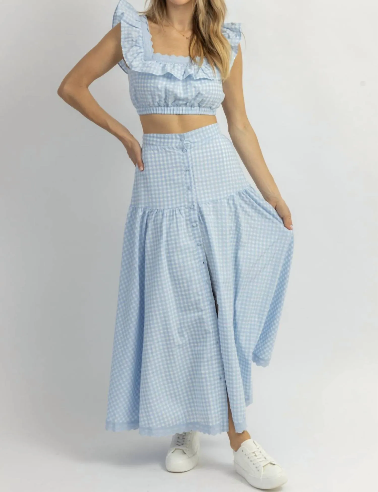 East Side Ruffled Midi Skirt Set In Blue