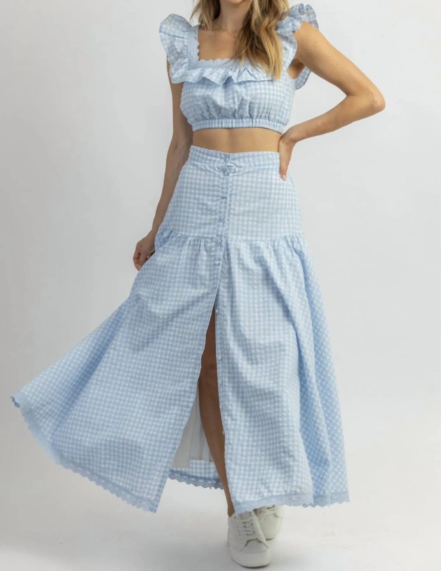 East Side Ruffled Midi Skirt Set In Blue