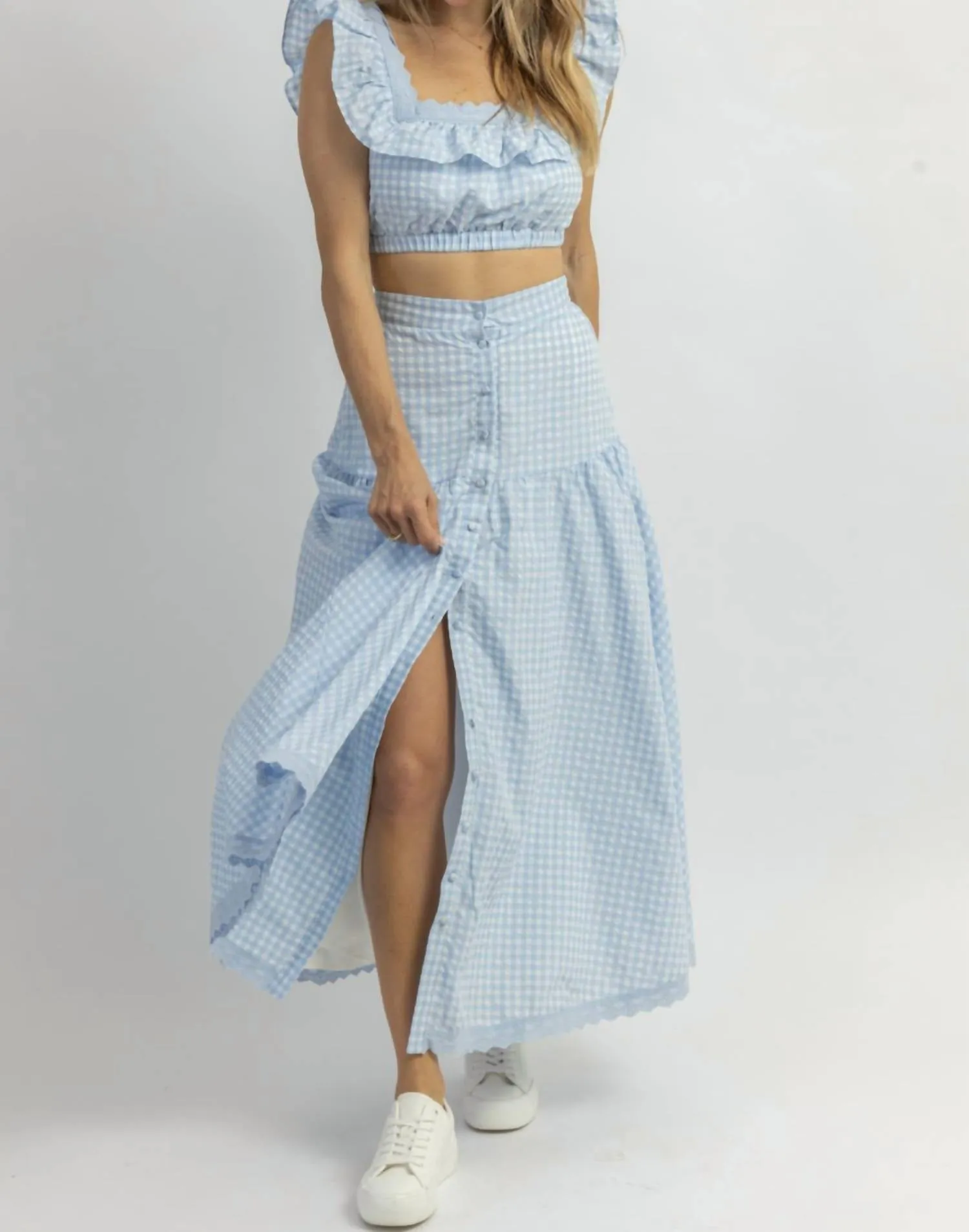 East Side Ruffled Midi Skirt Set In Blue