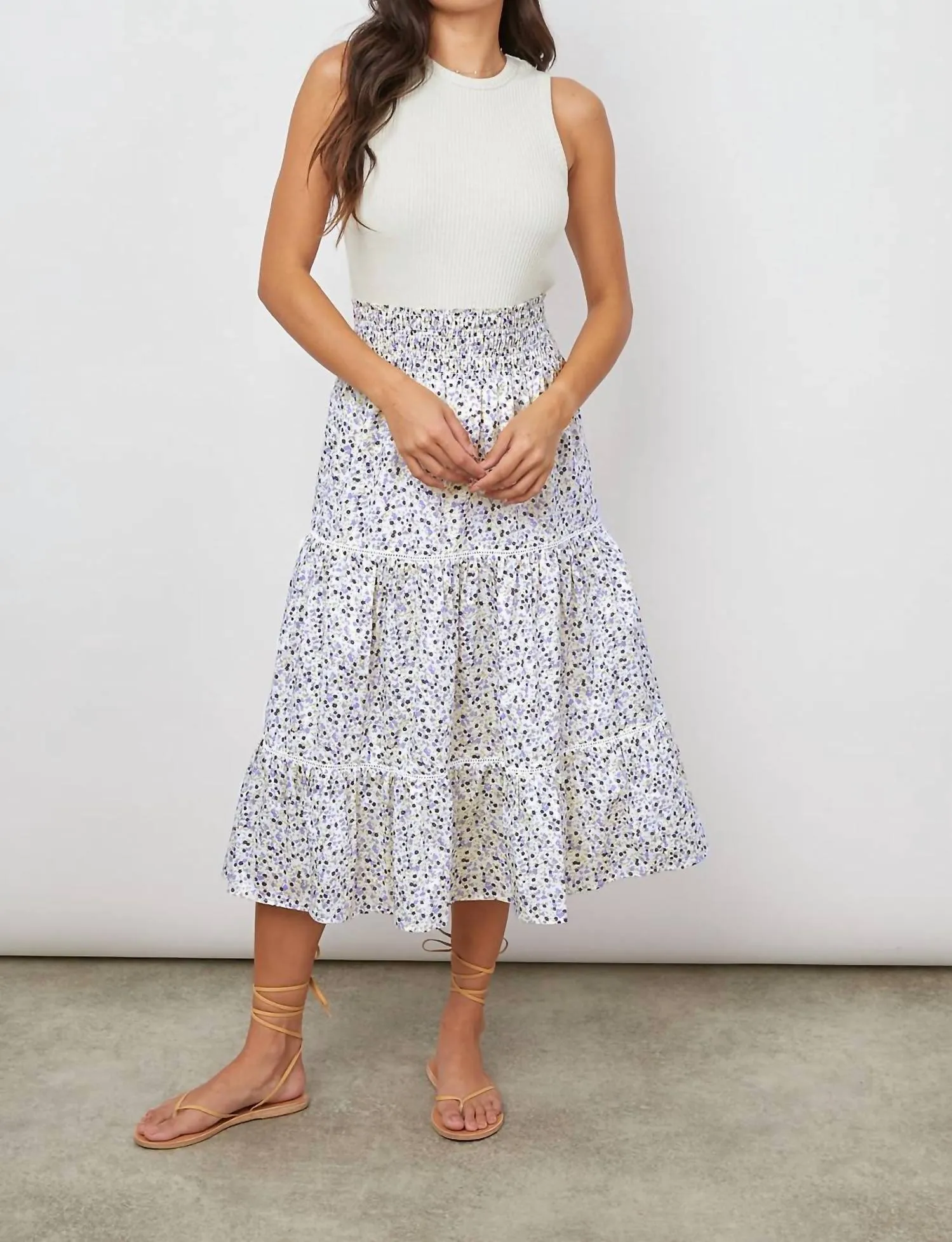 Edina Midi Skirt In Watercolor Buds