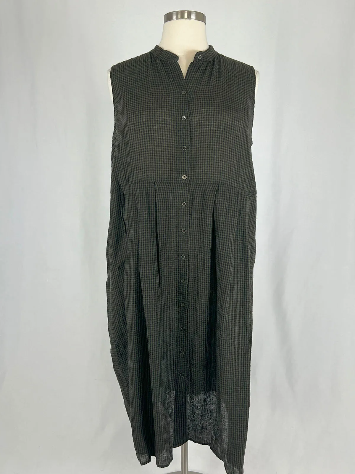 Eileen Fisher Size XL Black & Green Mini Checkered Dress