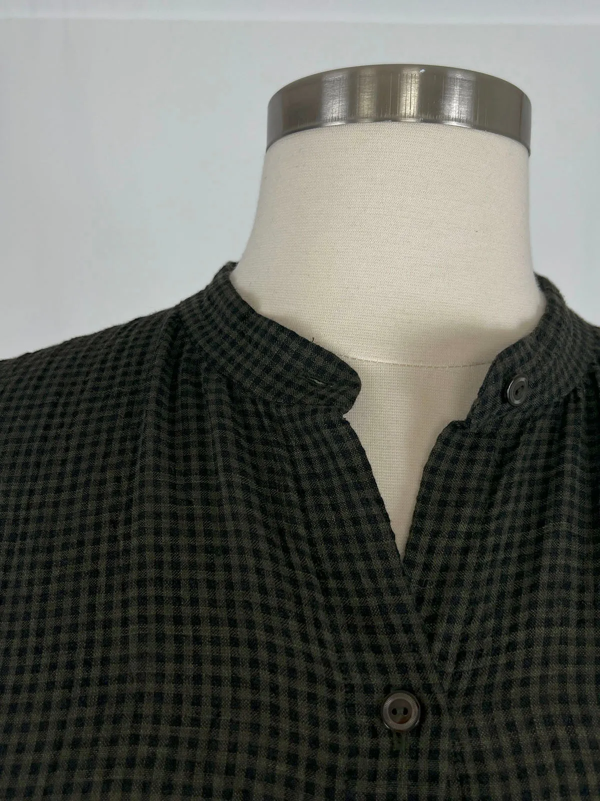 Eileen Fisher Size XL Black & Green Mini Checkered Dress
