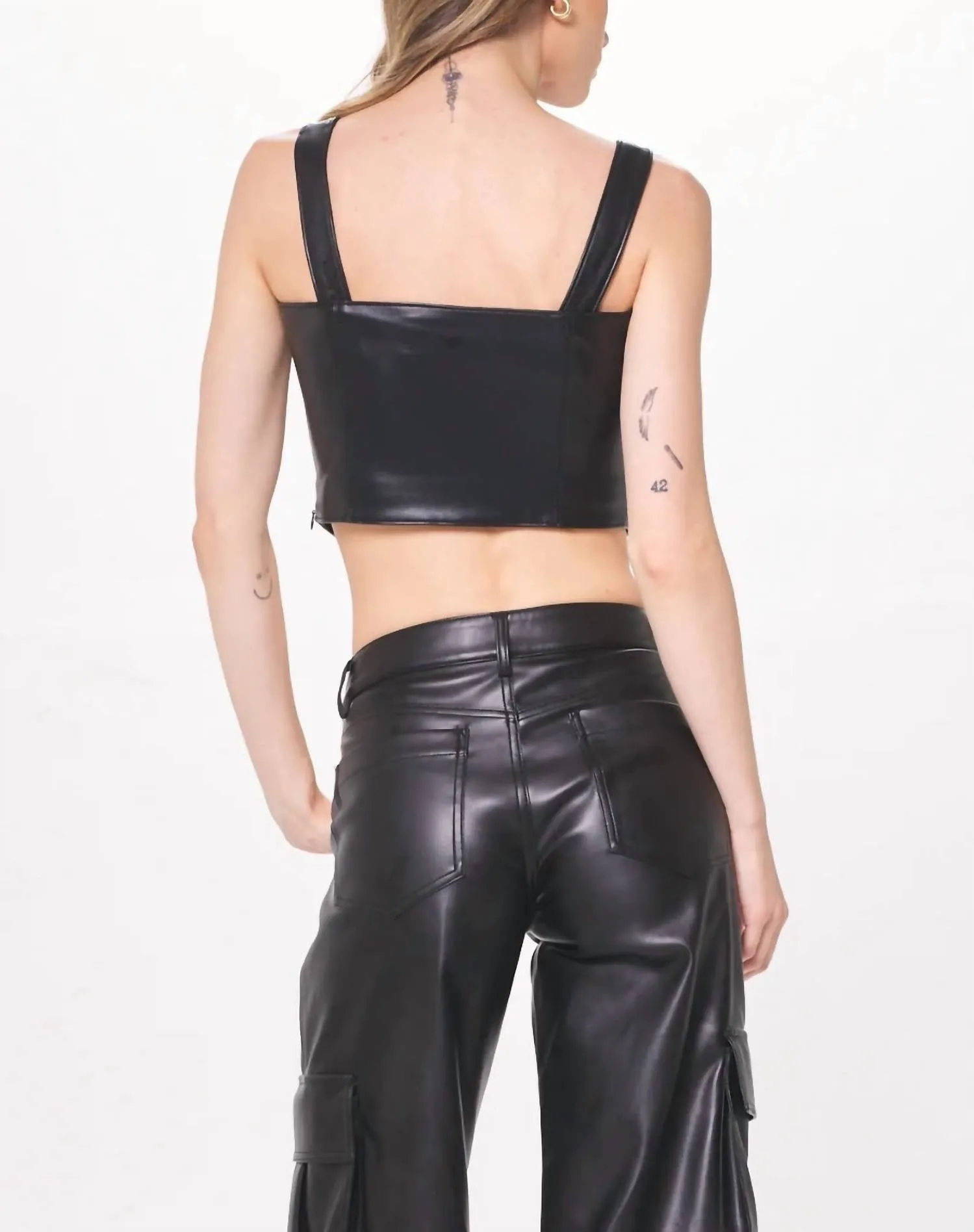 Faux Leather Corset Top In Black