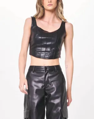 Faux Leather Corset Top In Black