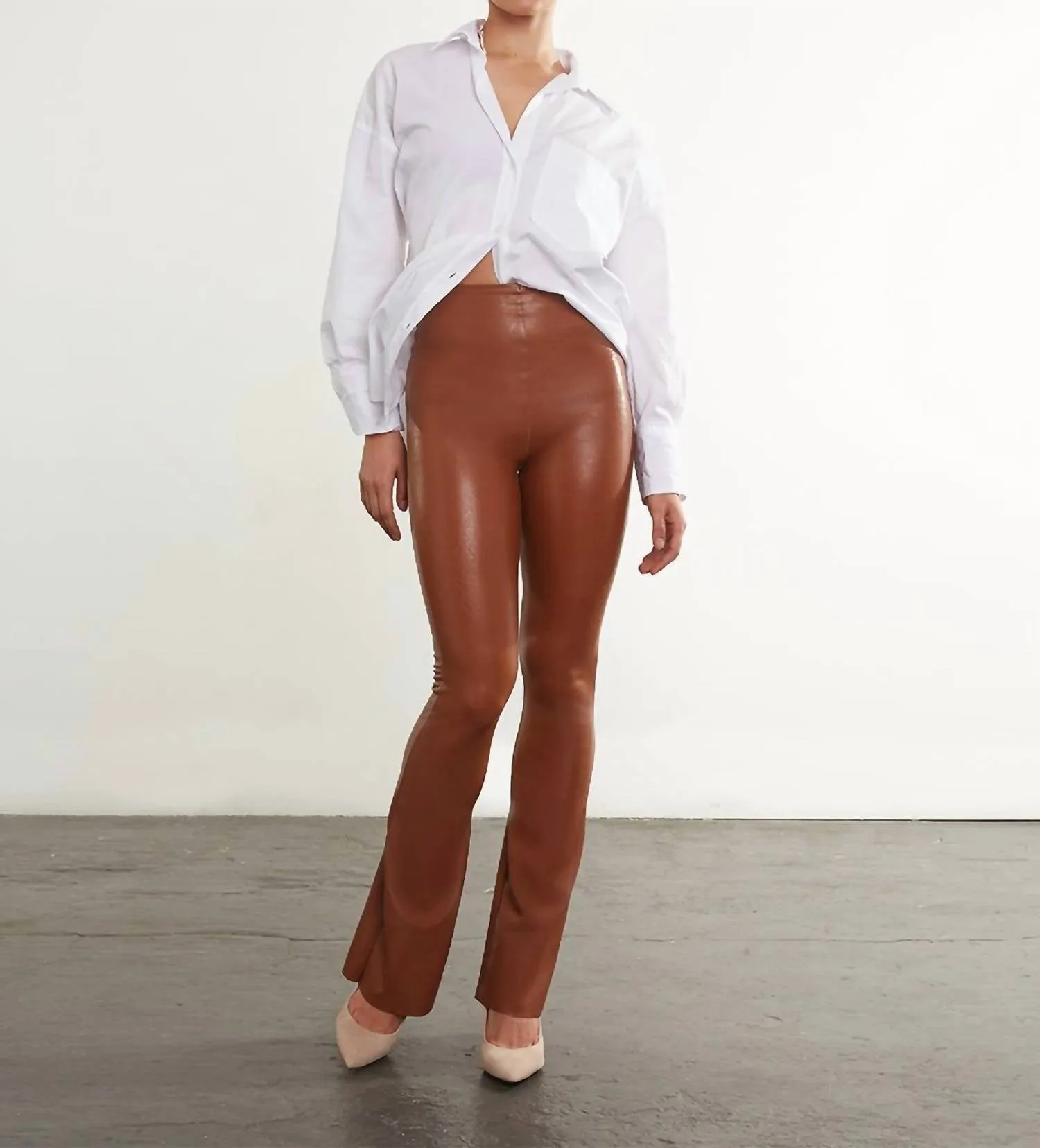 Faux Leather Flared Legging In Cocoa