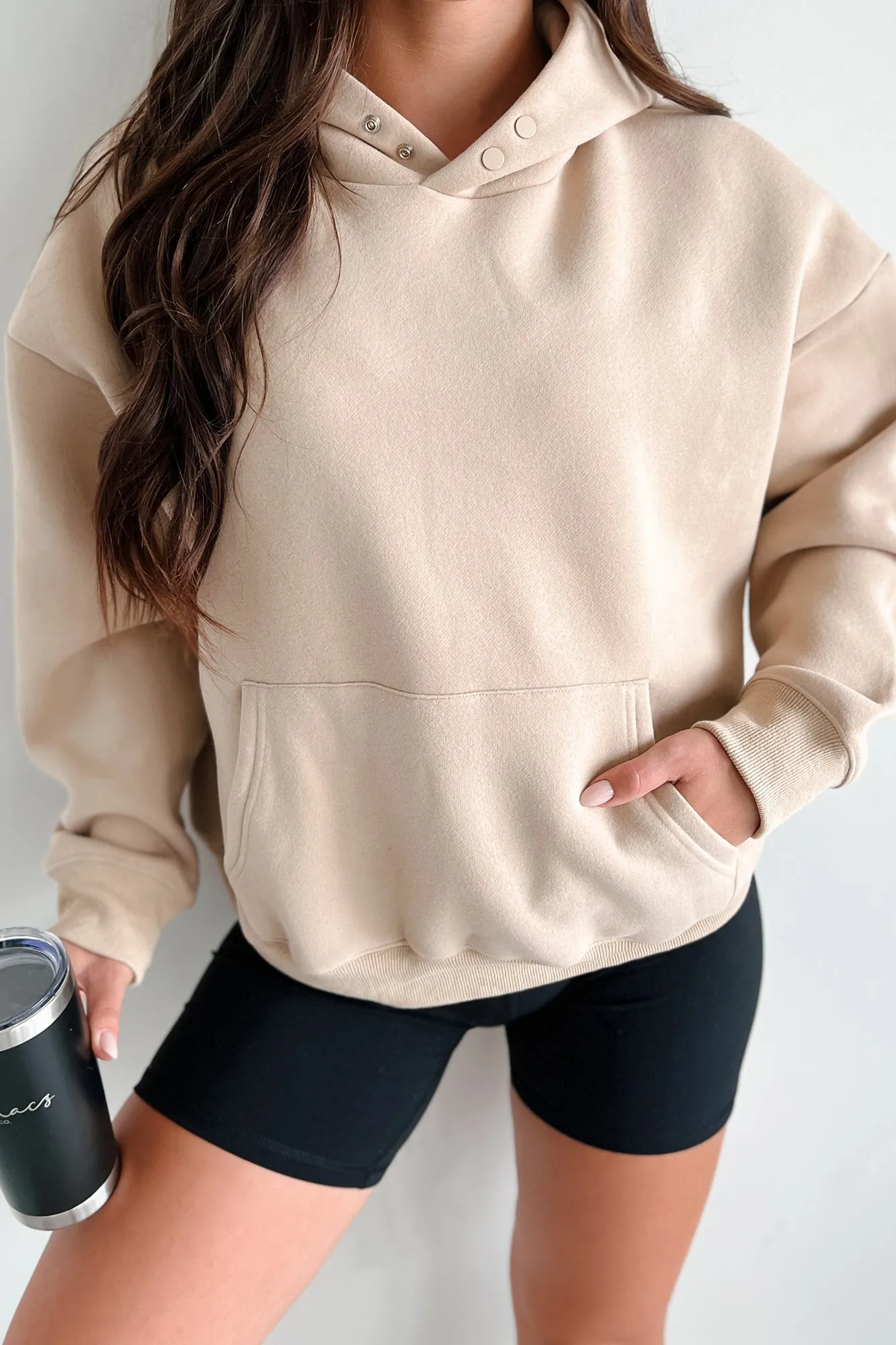 Feeling At Ease Snap-Button Hoodie (Taupe)