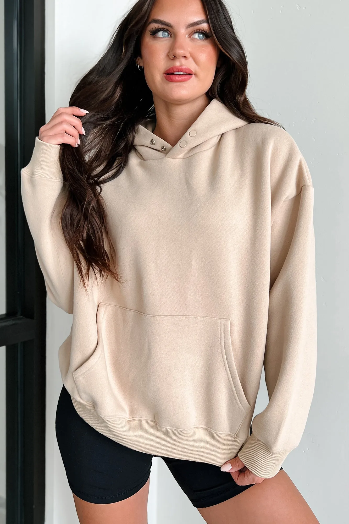 Feeling At Ease Snap-Button Hoodie (Taupe)