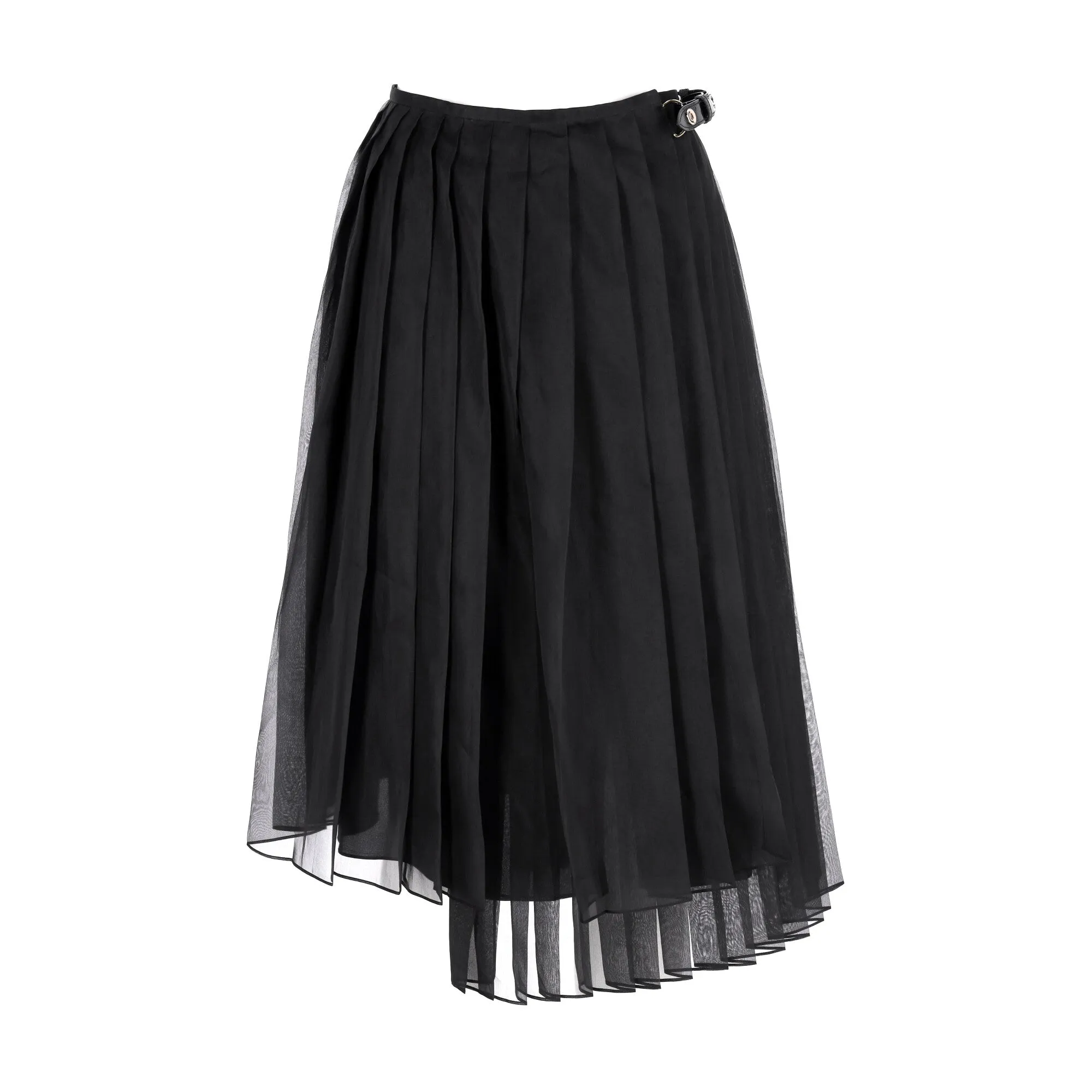 Fendi Pleated Asymmetric Midi Tulle Skirt in Black Silk
