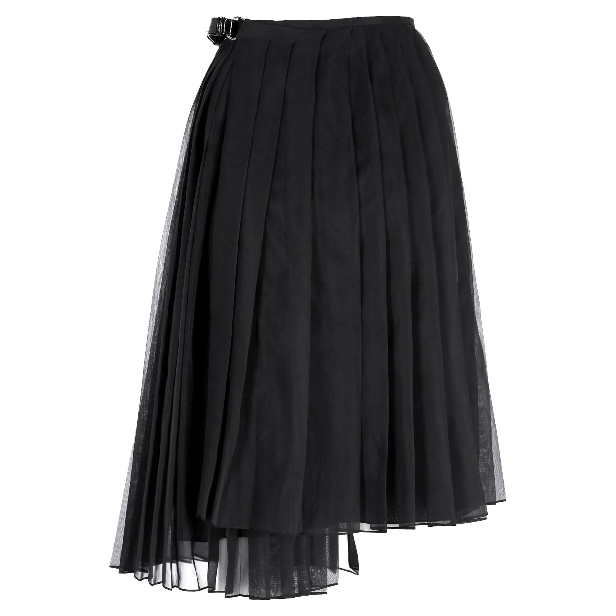 Fendi Pleated Asymmetric Midi Tulle Skirt in Black Silk