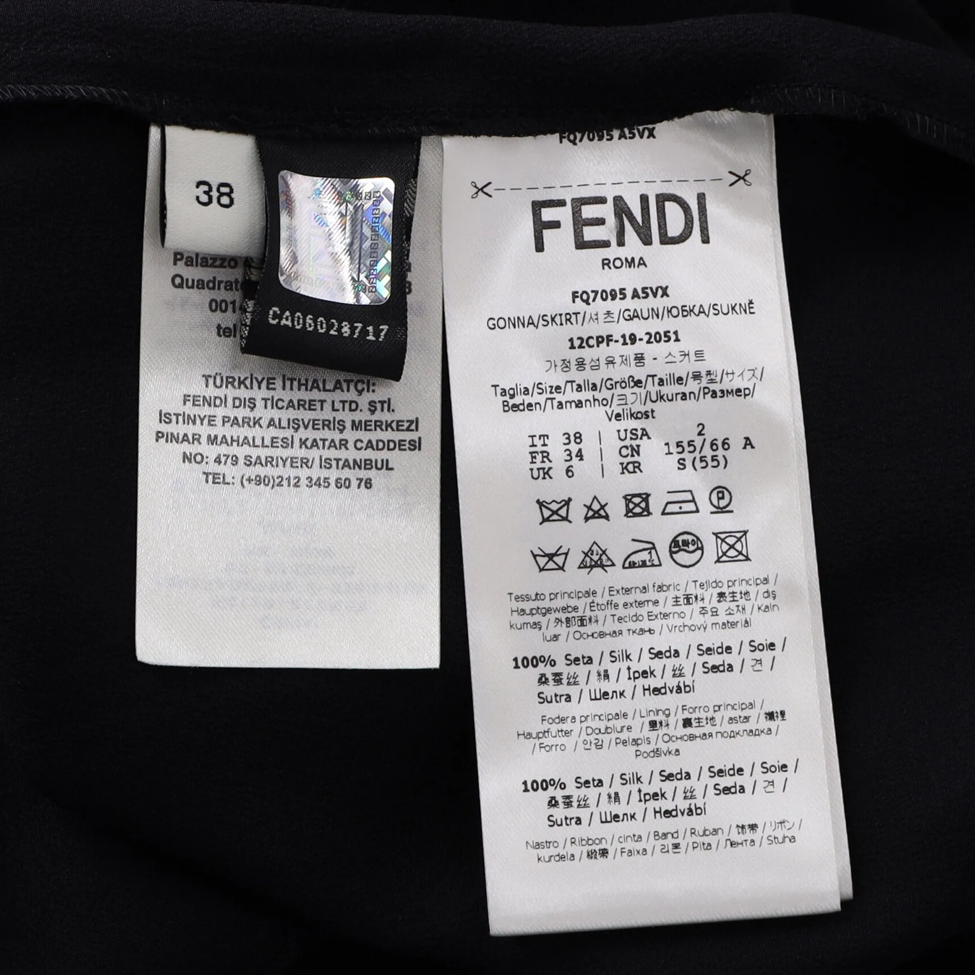 Fendi Pleated Asymmetric Midi Tulle Skirt in Black Silk