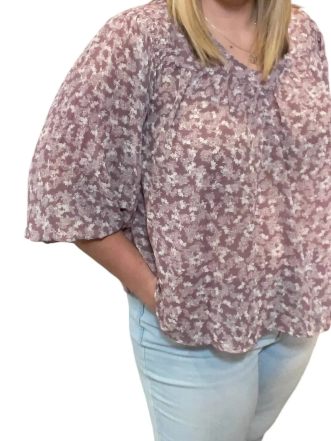 Floral Smocked Long Sleeve Top In Purple