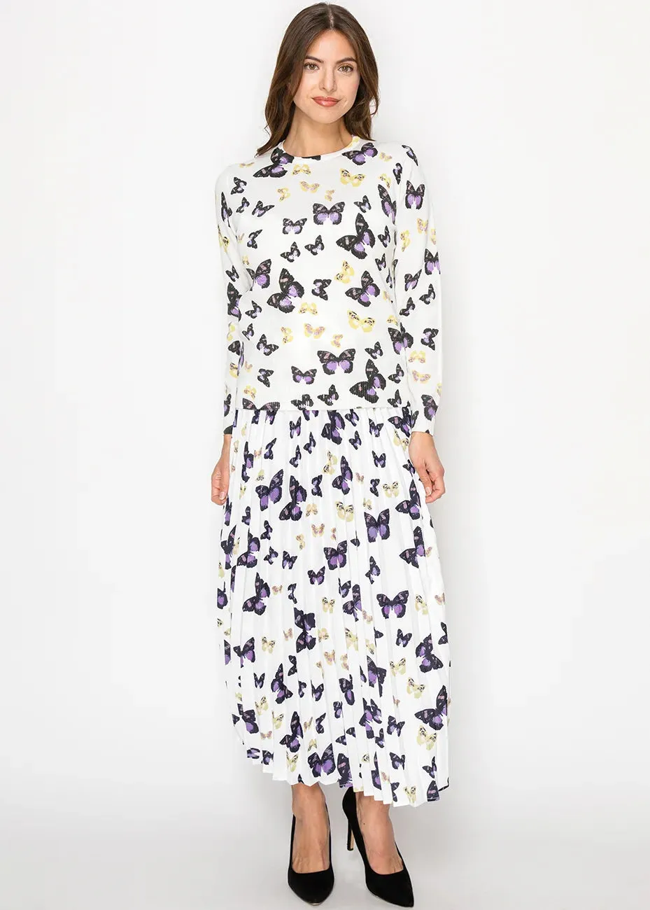 Fluttering Butterfly Print Midi Skirt