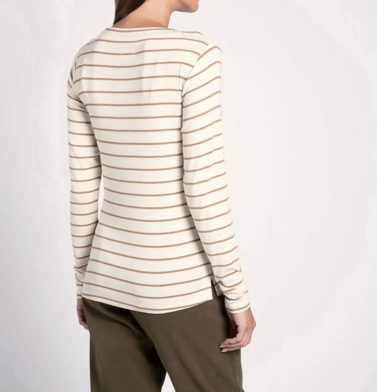 Frankie Long Sleeve Top In White Swan Safari Stripe