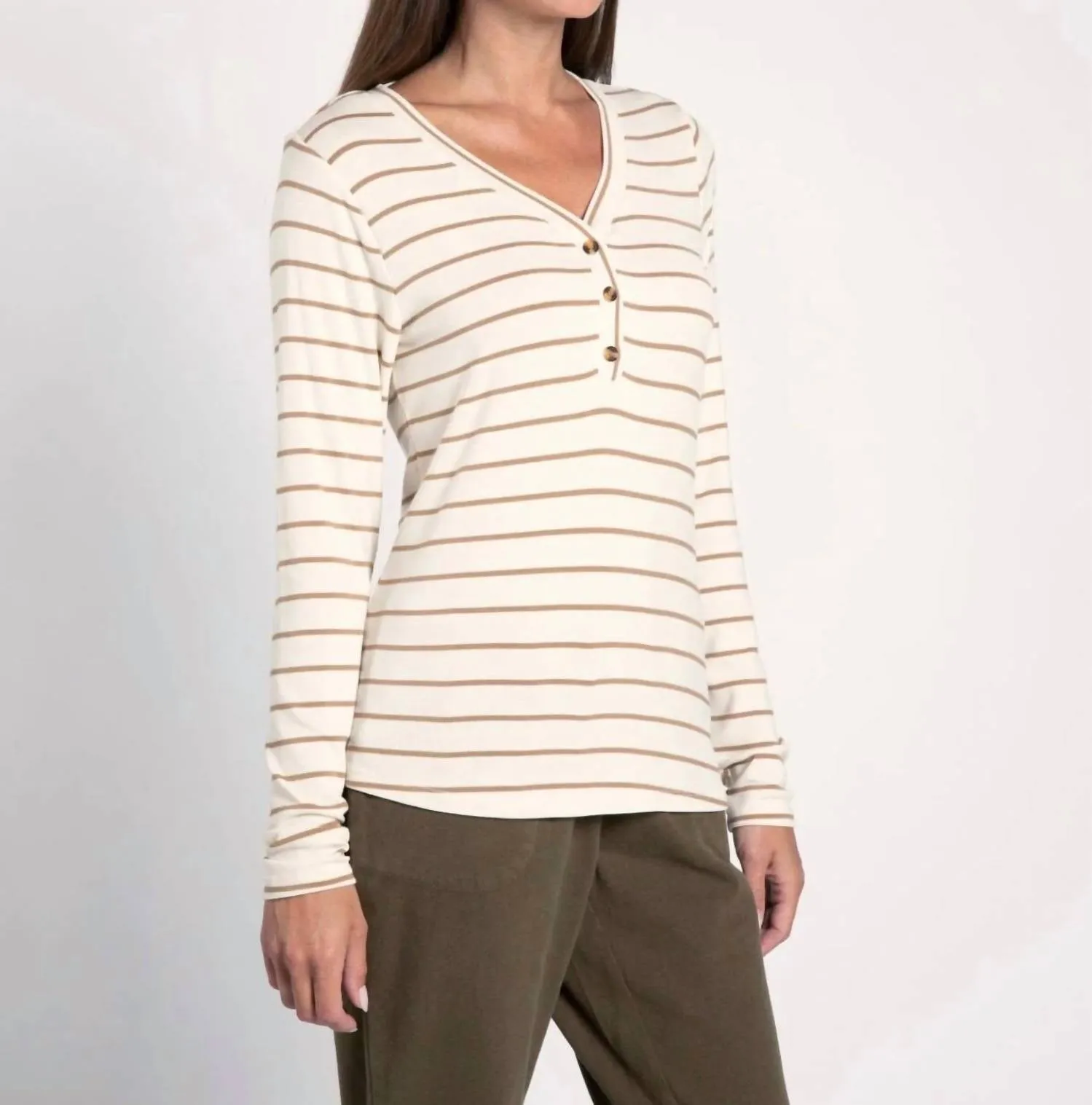 Frankie Long Sleeve Top In White Swan Safari Stripe