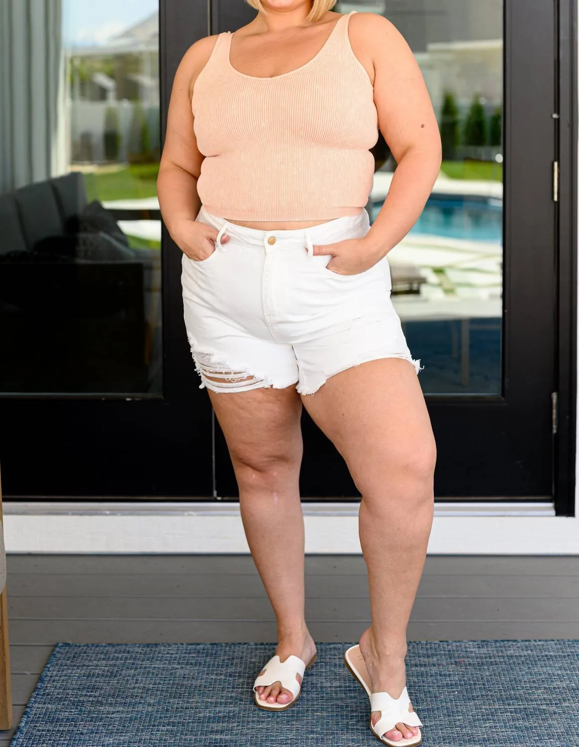 Fundamentals Ribbed Seamless Reversible Tank In Peach