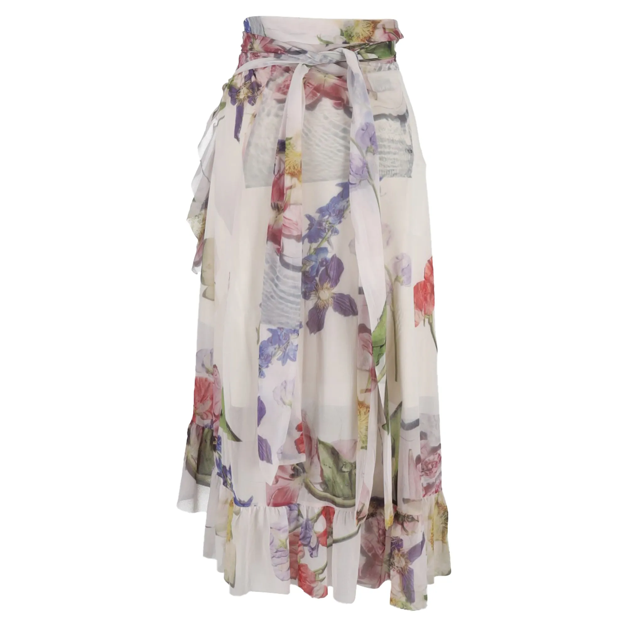 Ganni Floral Printed Midi Wrap Skirt in Multicolor Polyamide
