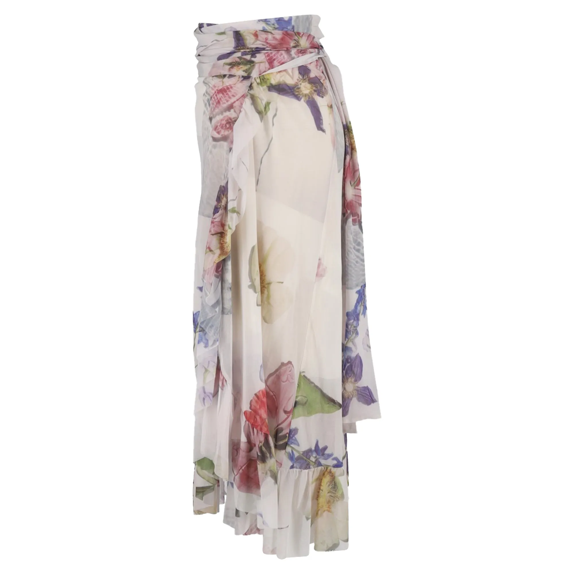 Ganni Floral Printed Midi Wrap Skirt in Multicolor Polyamide