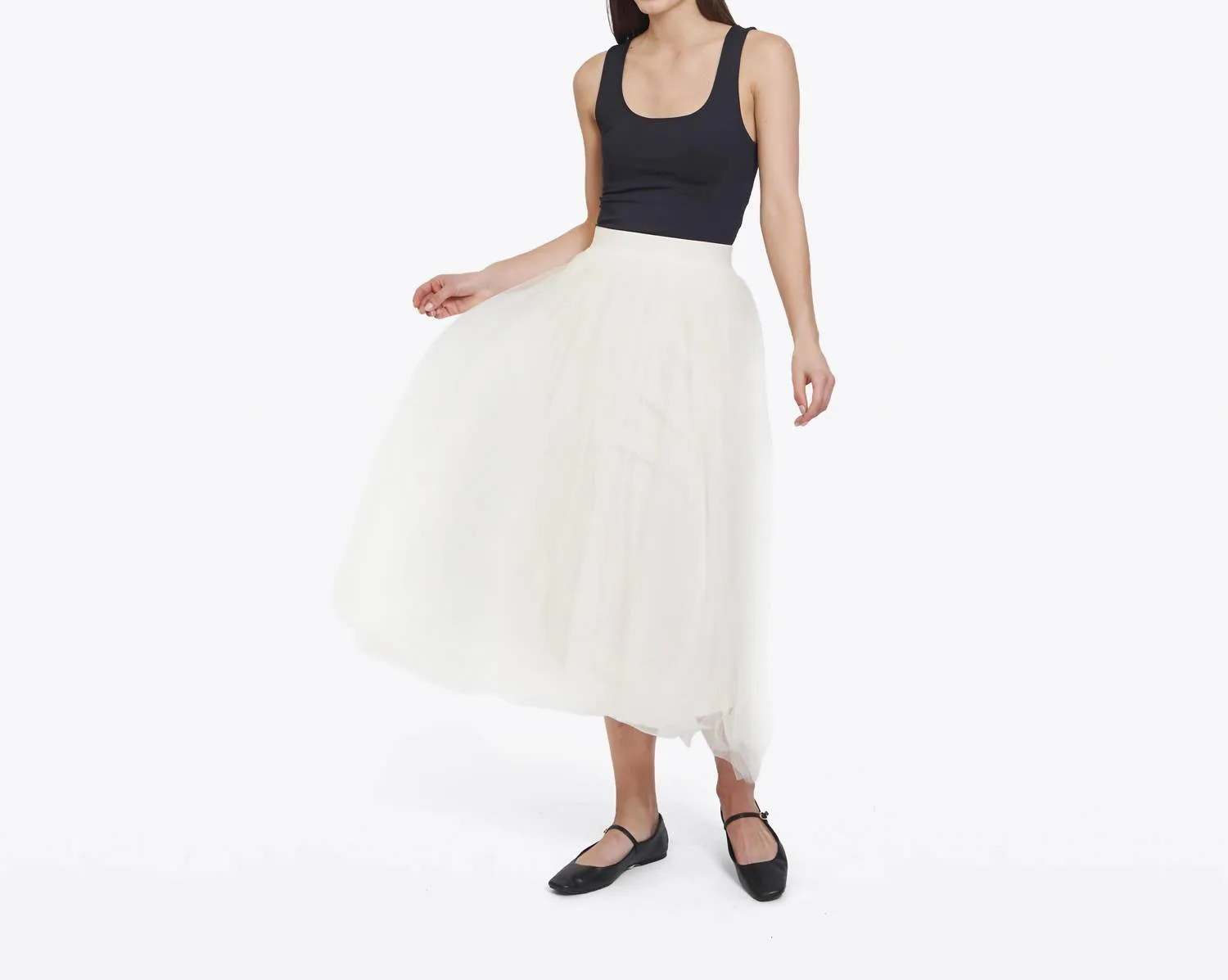 Gathered Tulle Skirt In Sand