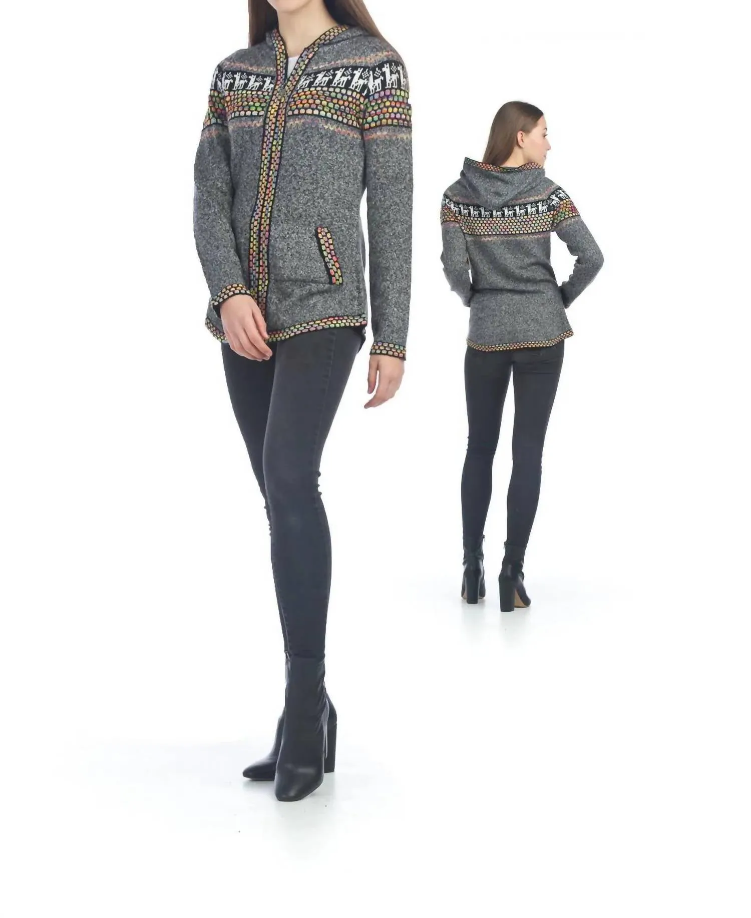 Georgia Fair Isle Hooded Jacket In Gray
