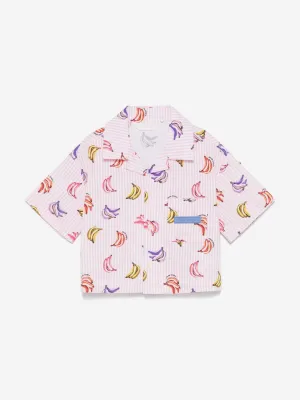 Girls AOP Bananas Cropped Shirt in Pink