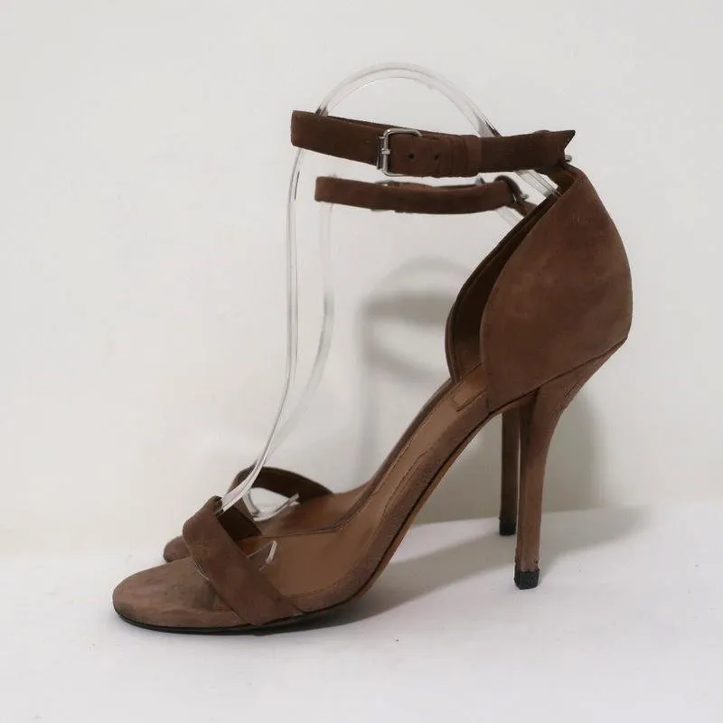 Givenchy Ankle Strap Sandals Brown Suede Size 37.5 Open Toe Heels