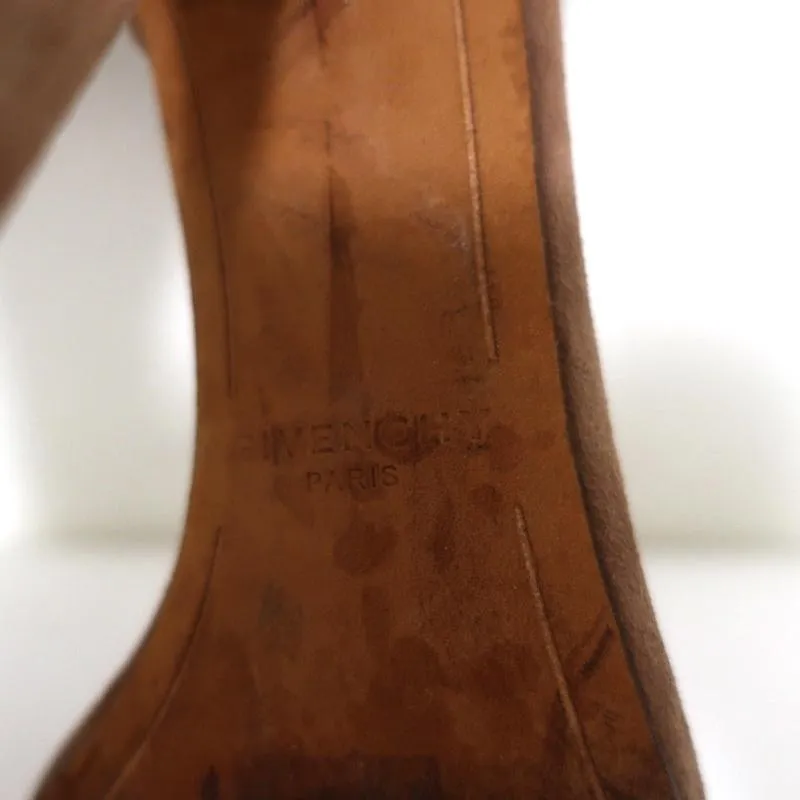 Givenchy Ankle Strap Sandals Brown Suede Size 37.5 Open Toe Heels
