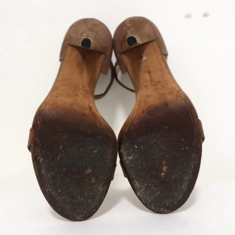 Givenchy Ankle Strap Sandals Brown Suede Size 37.5 Open Toe Heels