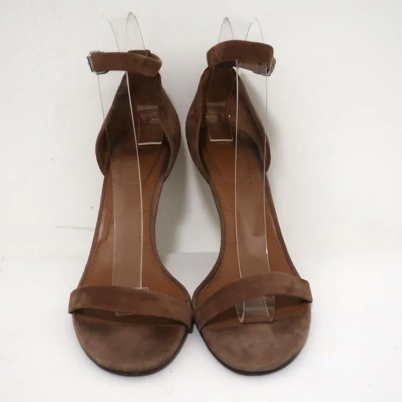 Givenchy Ankle Strap Sandals Brown Suede Size 37.5 Open Toe Heels