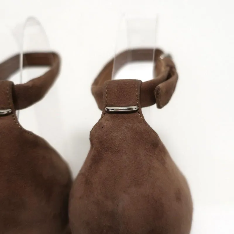 Givenchy Ankle Strap Sandals Brown Suede Size 37.5 Open Toe Heels