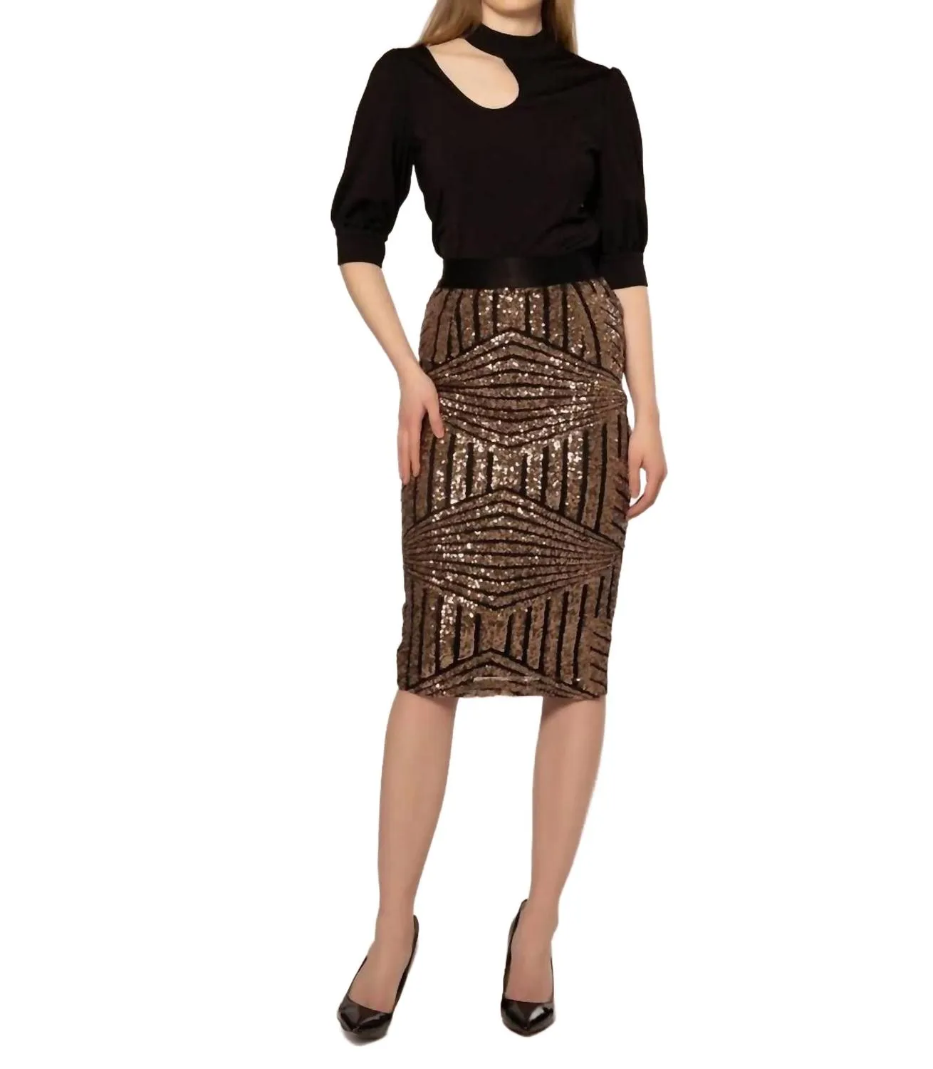 Glimerring Skirt In Black Gold