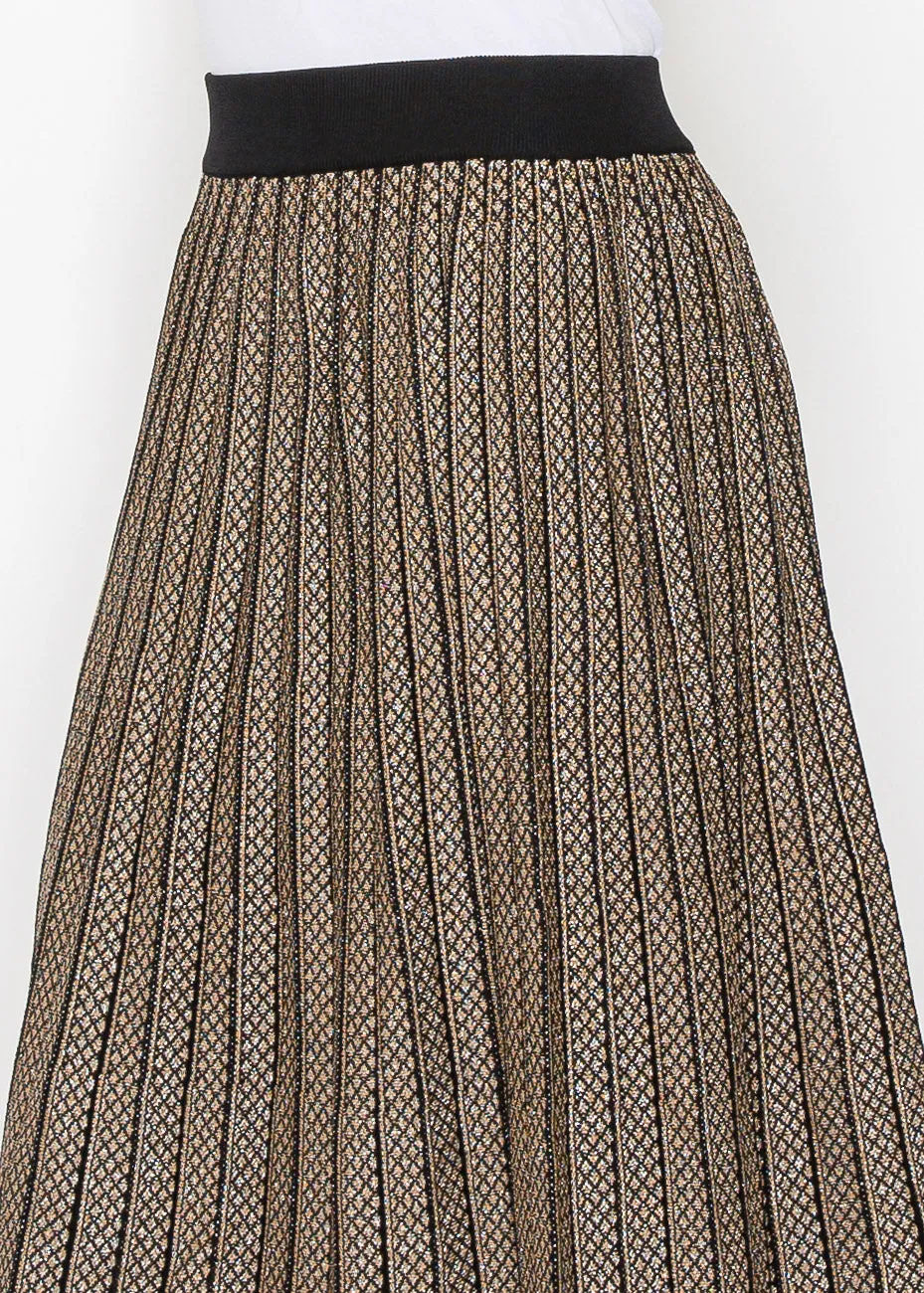 Gold and Black Pleated A-Line Skirt