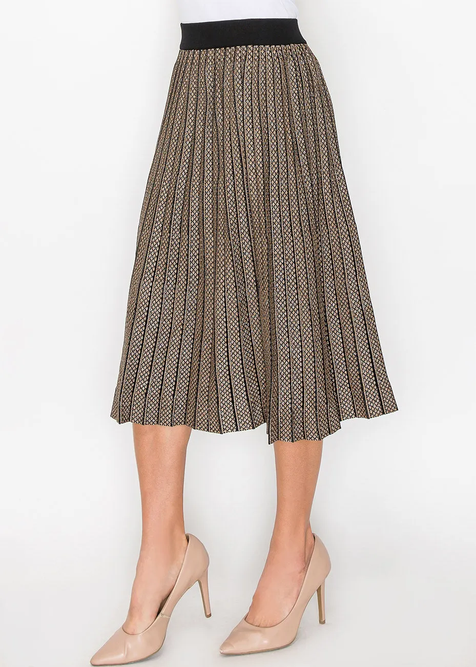 Gold and Black Pleated A-Line Skirt
