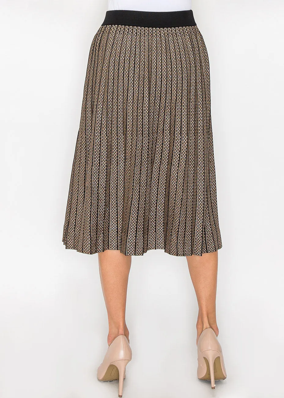 Gold and Black Pleated A-Line Skirt