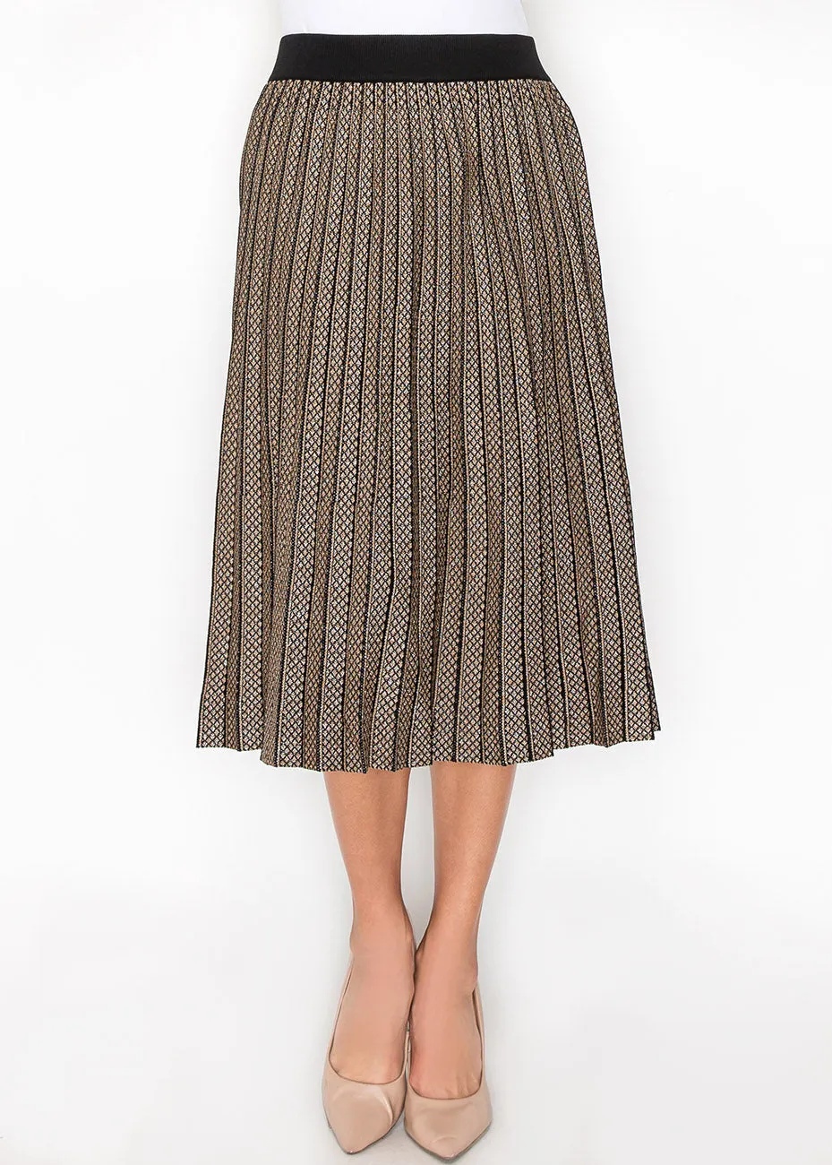 Gold and Black Pleated A-Line Skirt