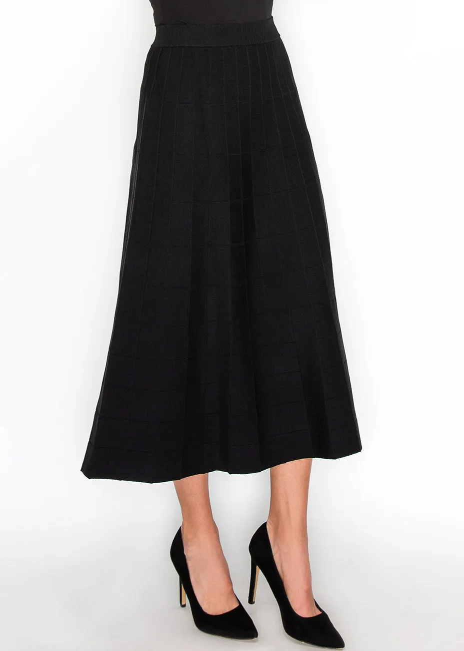 Grid-Knit Black A-Line Skirt
