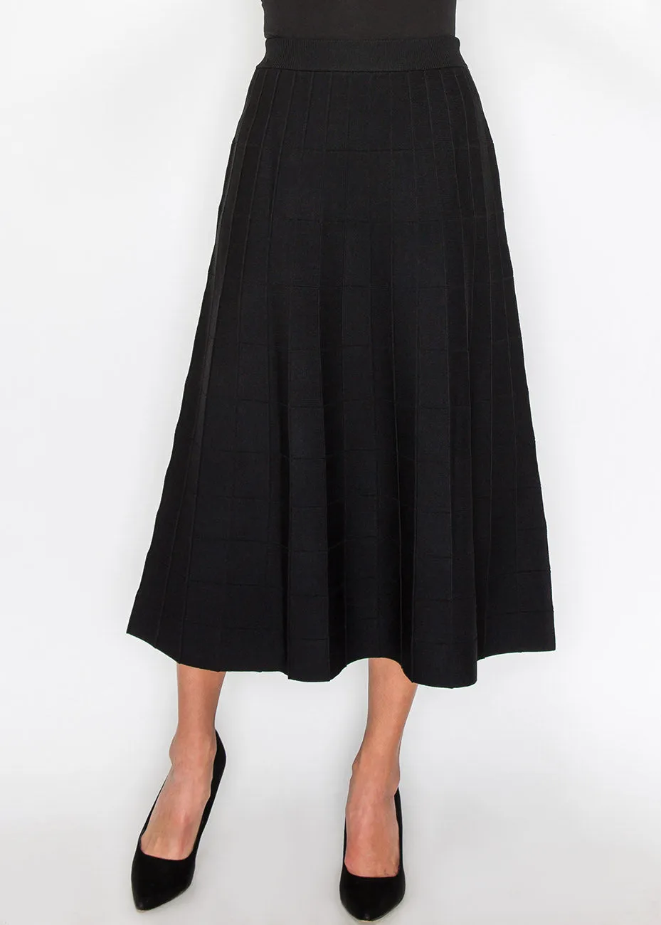 Grid-Knit Black A-Line Skirt