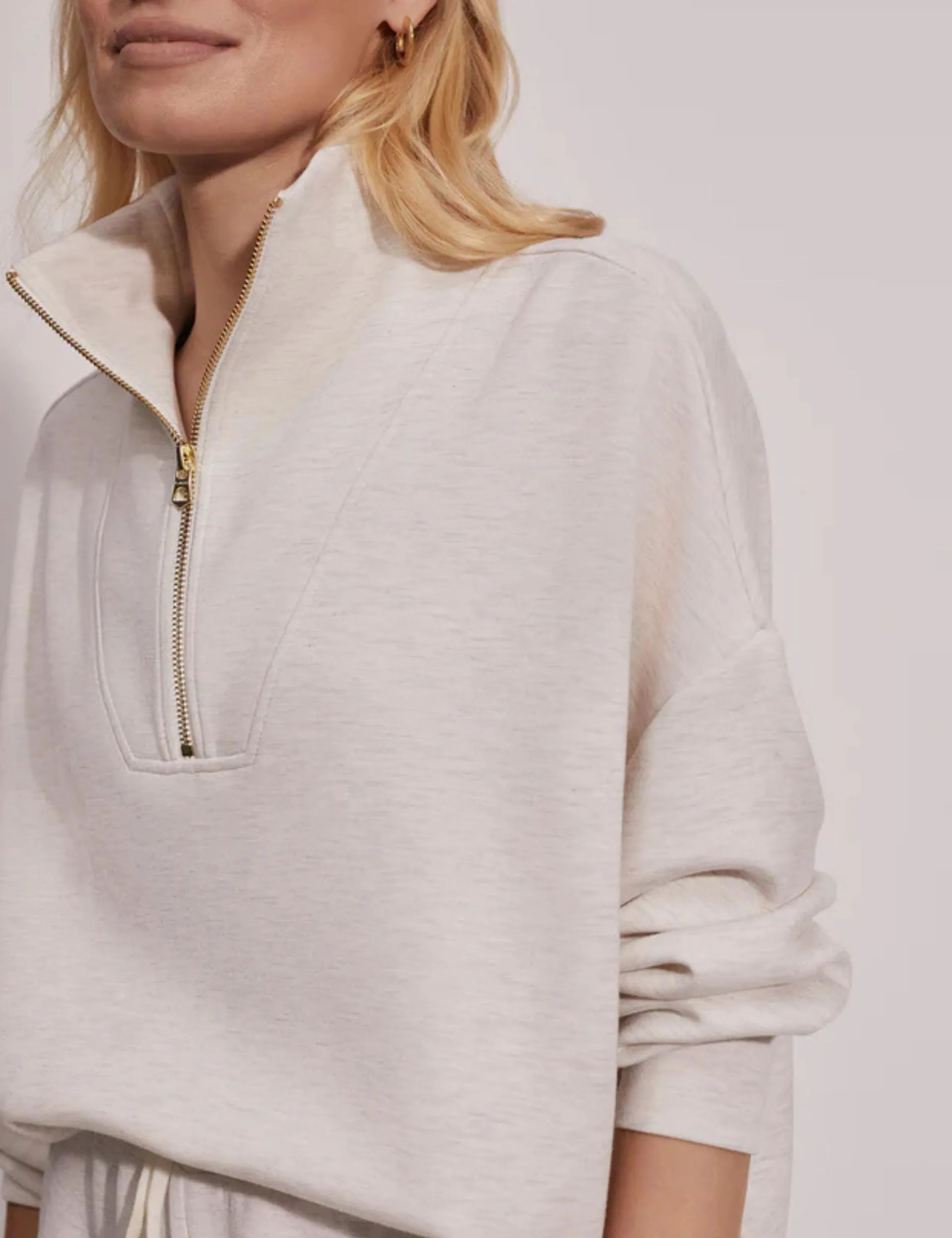 Hawley Half Zip Sweat - Ivory Marl