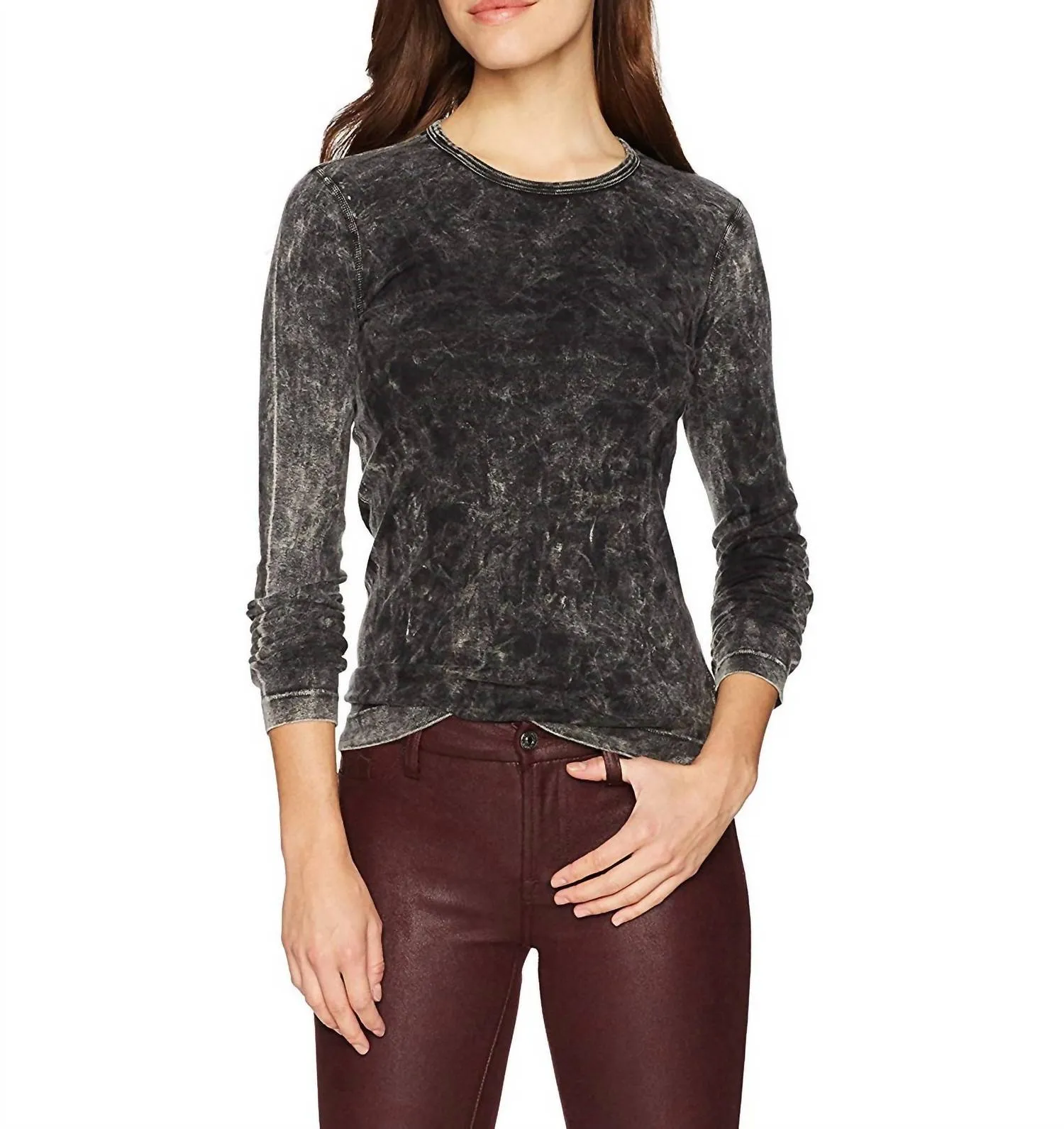 Heritage Knit Rocker Crew Mid Shirt In Grey Black