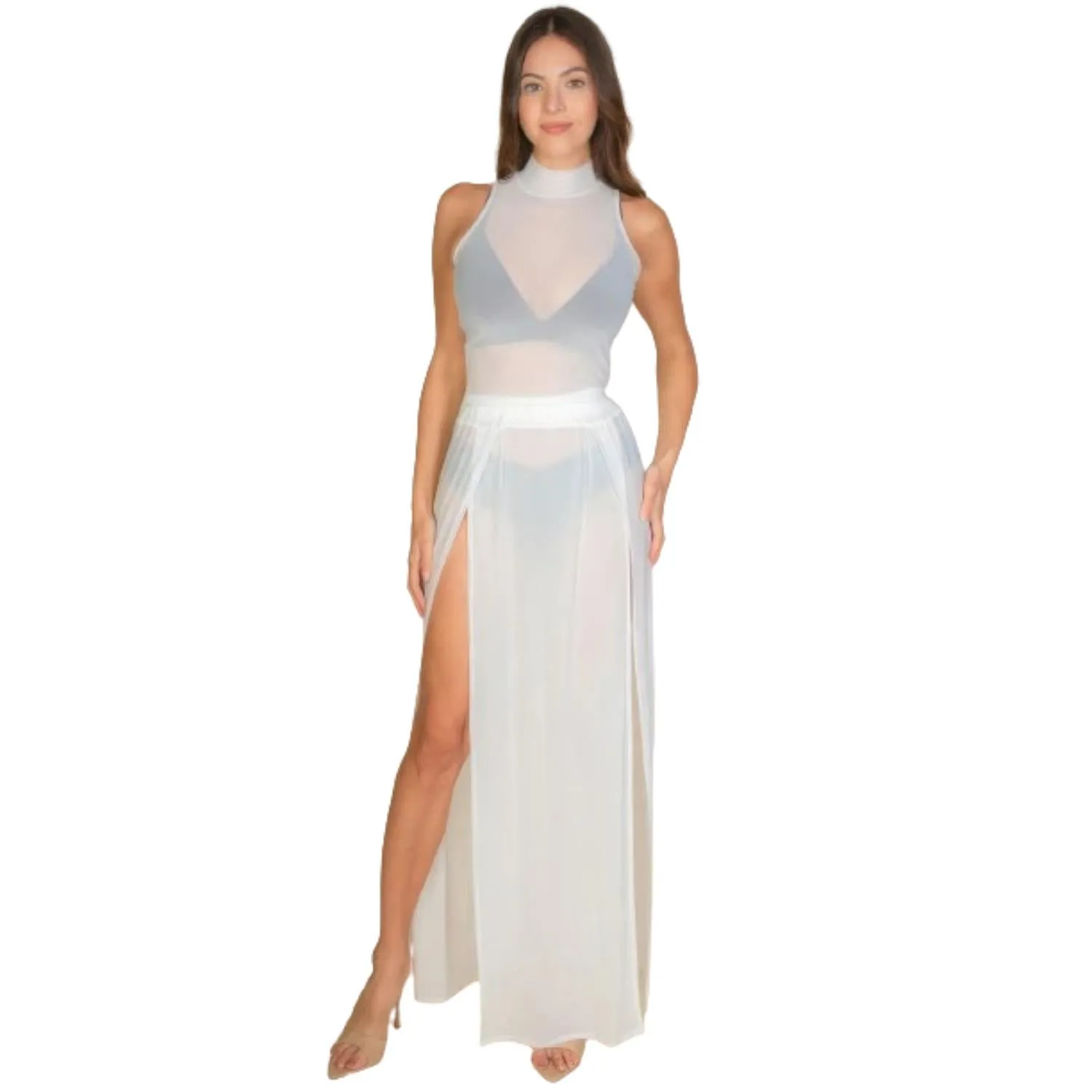 High Split Mesh Sheer Maxi Skirt