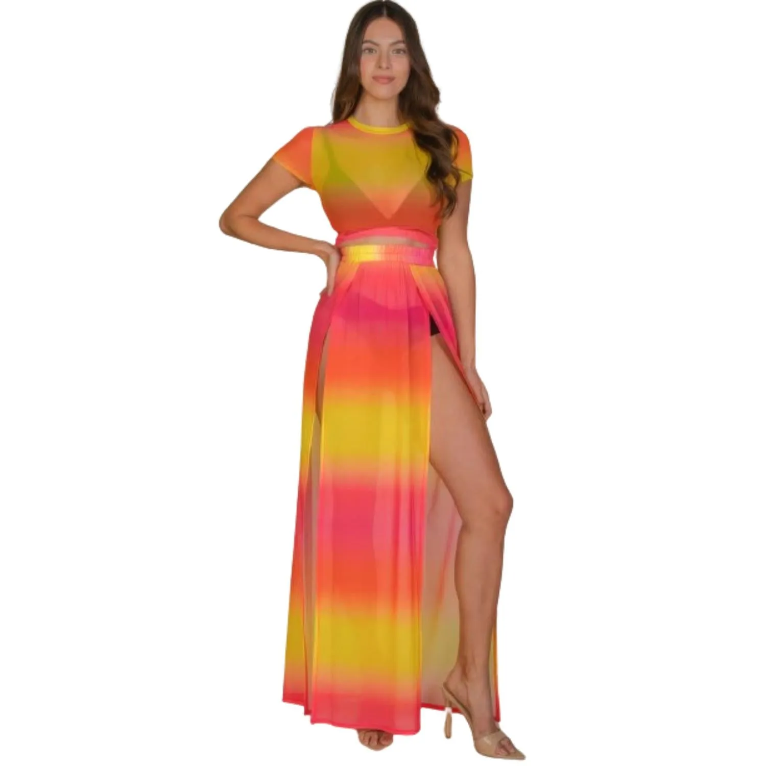 High Split Mesh Sheer Maxi Skirt