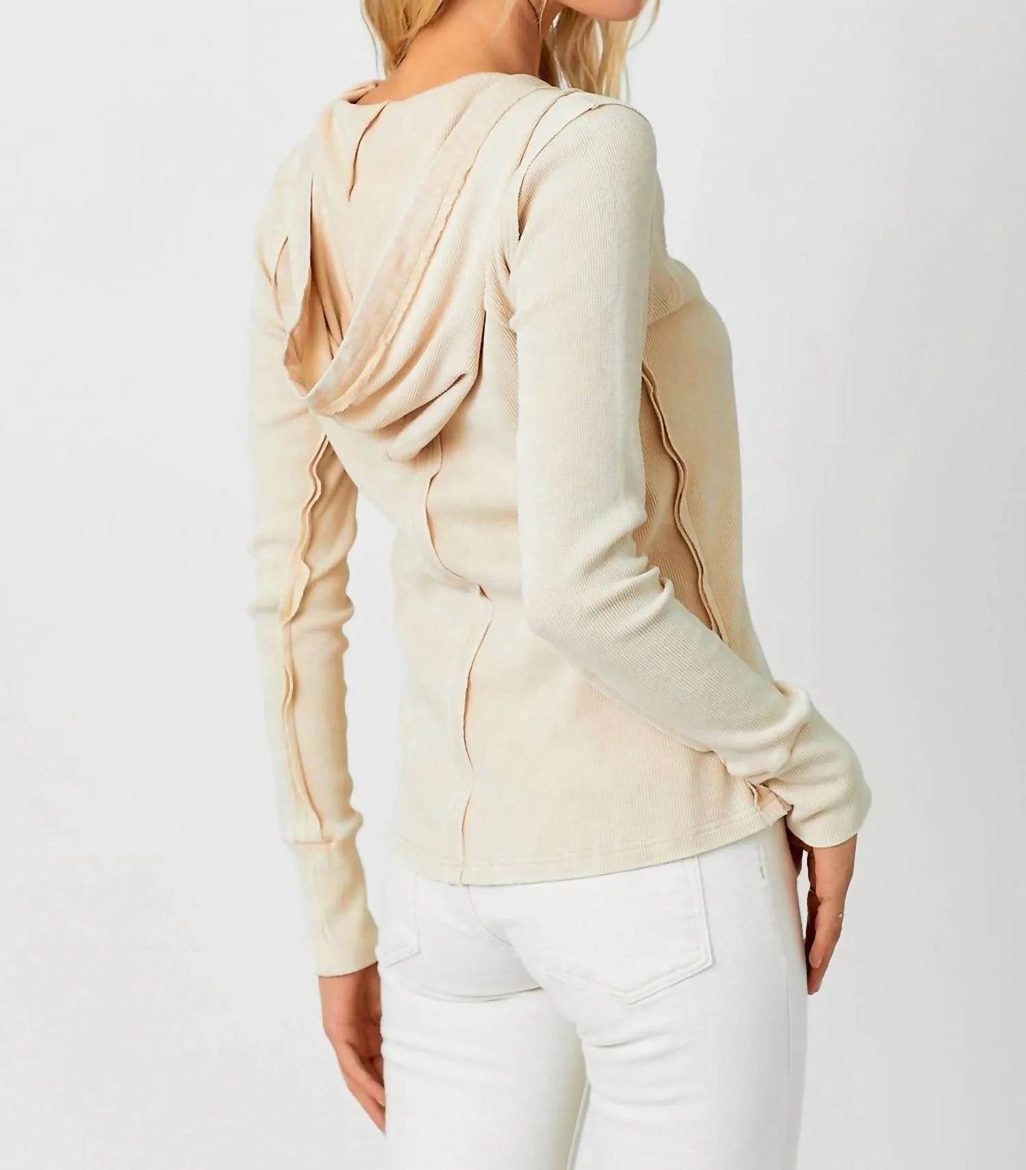 Hooded Thermal Spring Top In Washed Sand