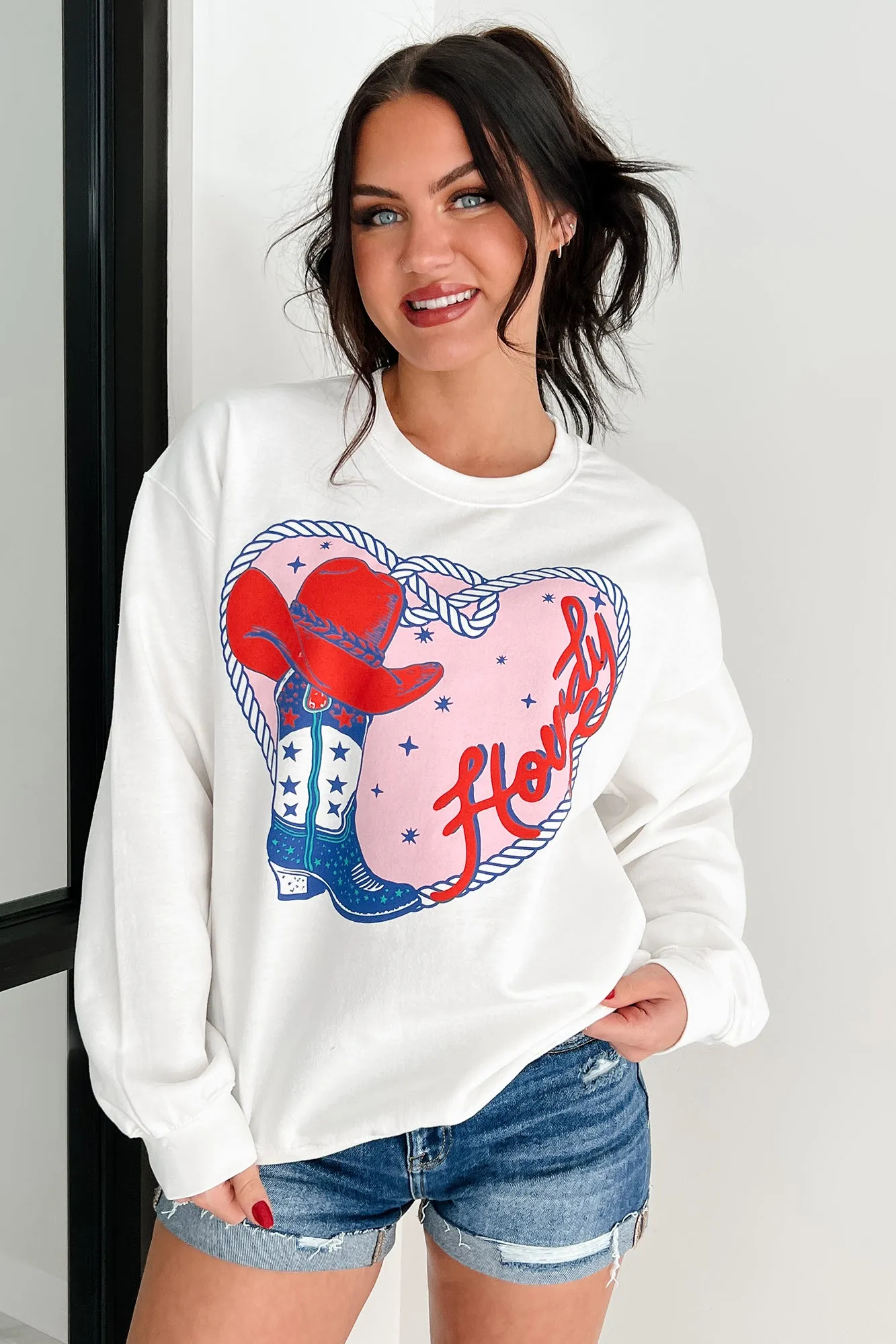 Howdy Romance Graphic Sweatshirt (White)