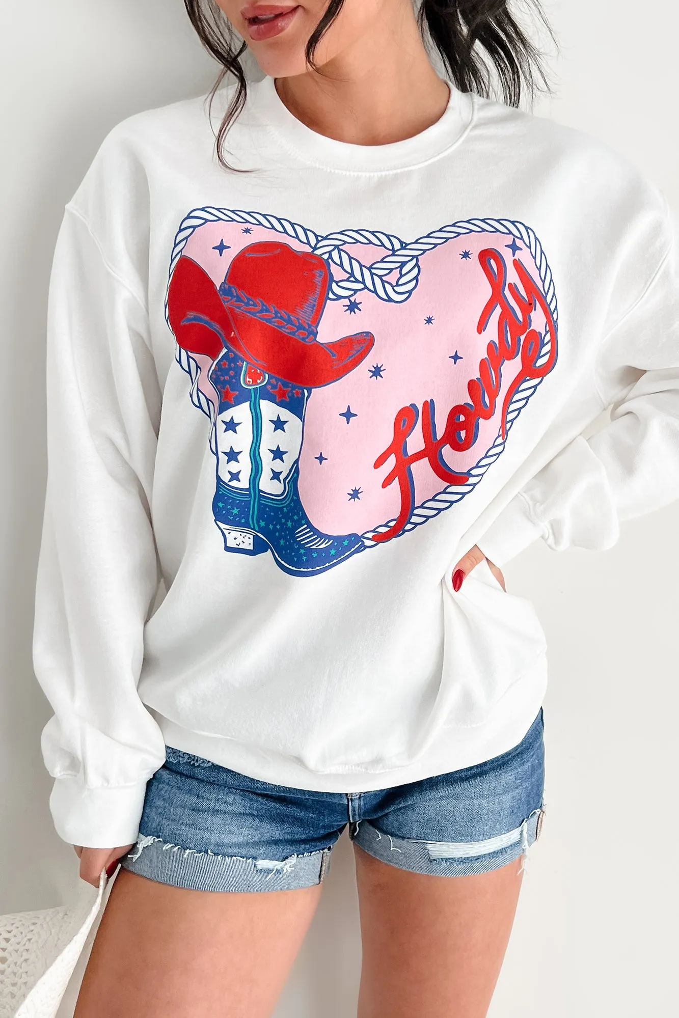 Howdy Romance Graphic Sweatshirt (White)