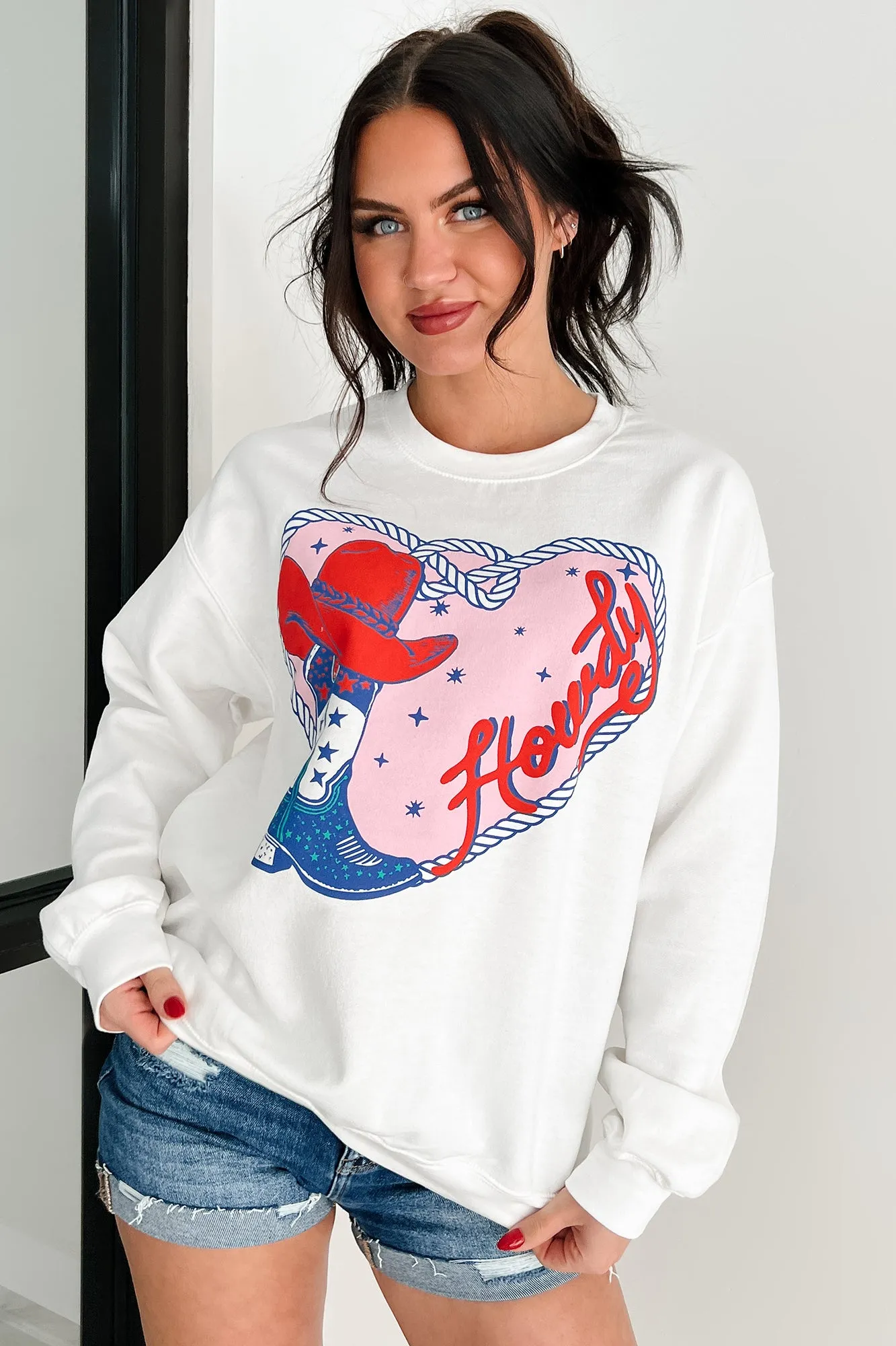 Howdy Romance Graphic Sweatshirt (White)