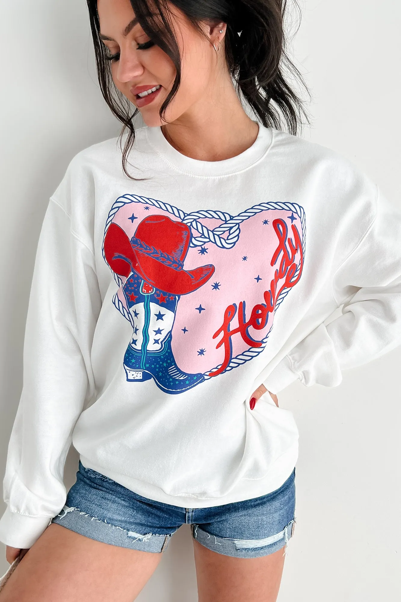 Howdy Romance Graphic Sweatshirt (White)