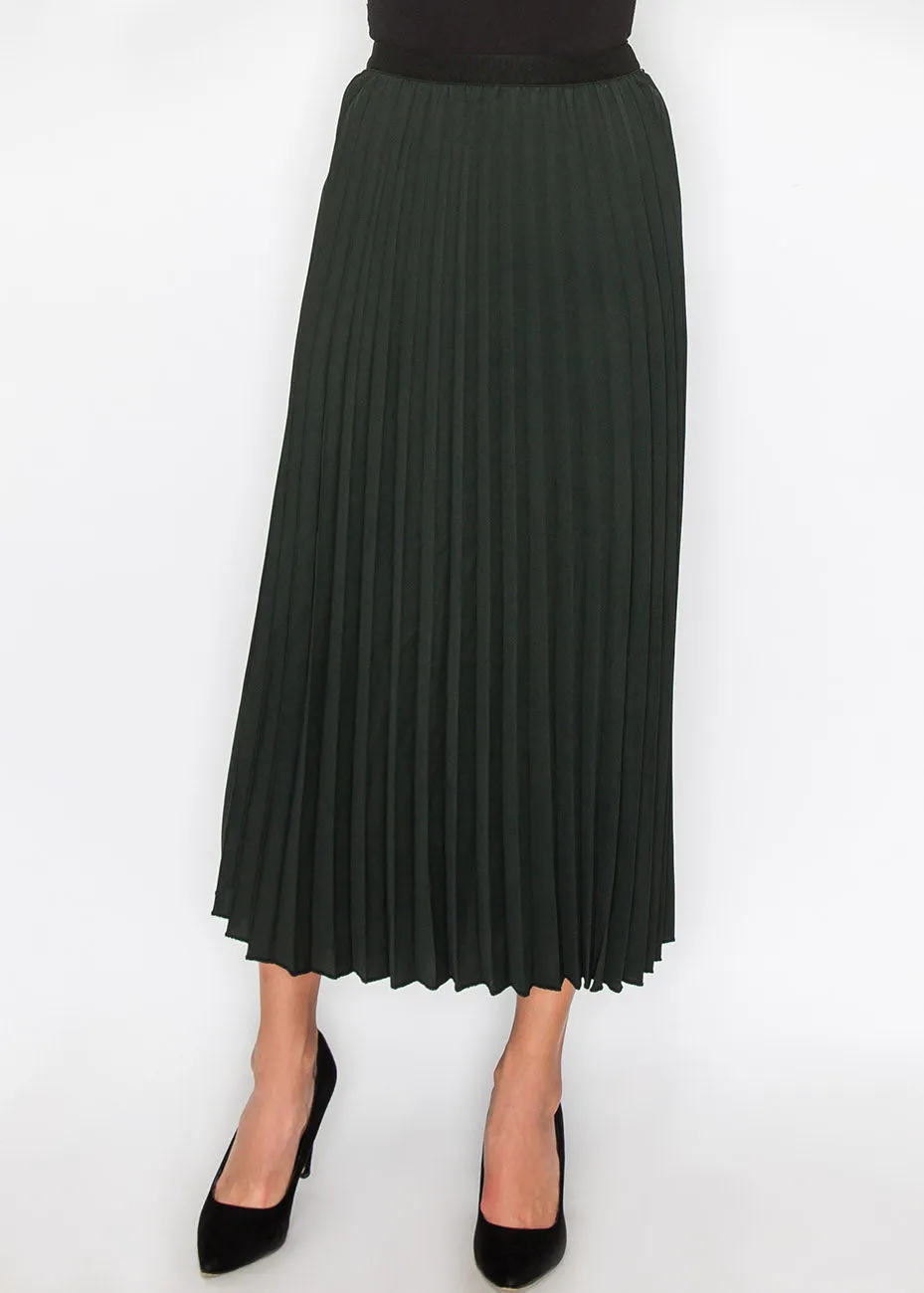 Hunter Green Midi Pleat Skirt