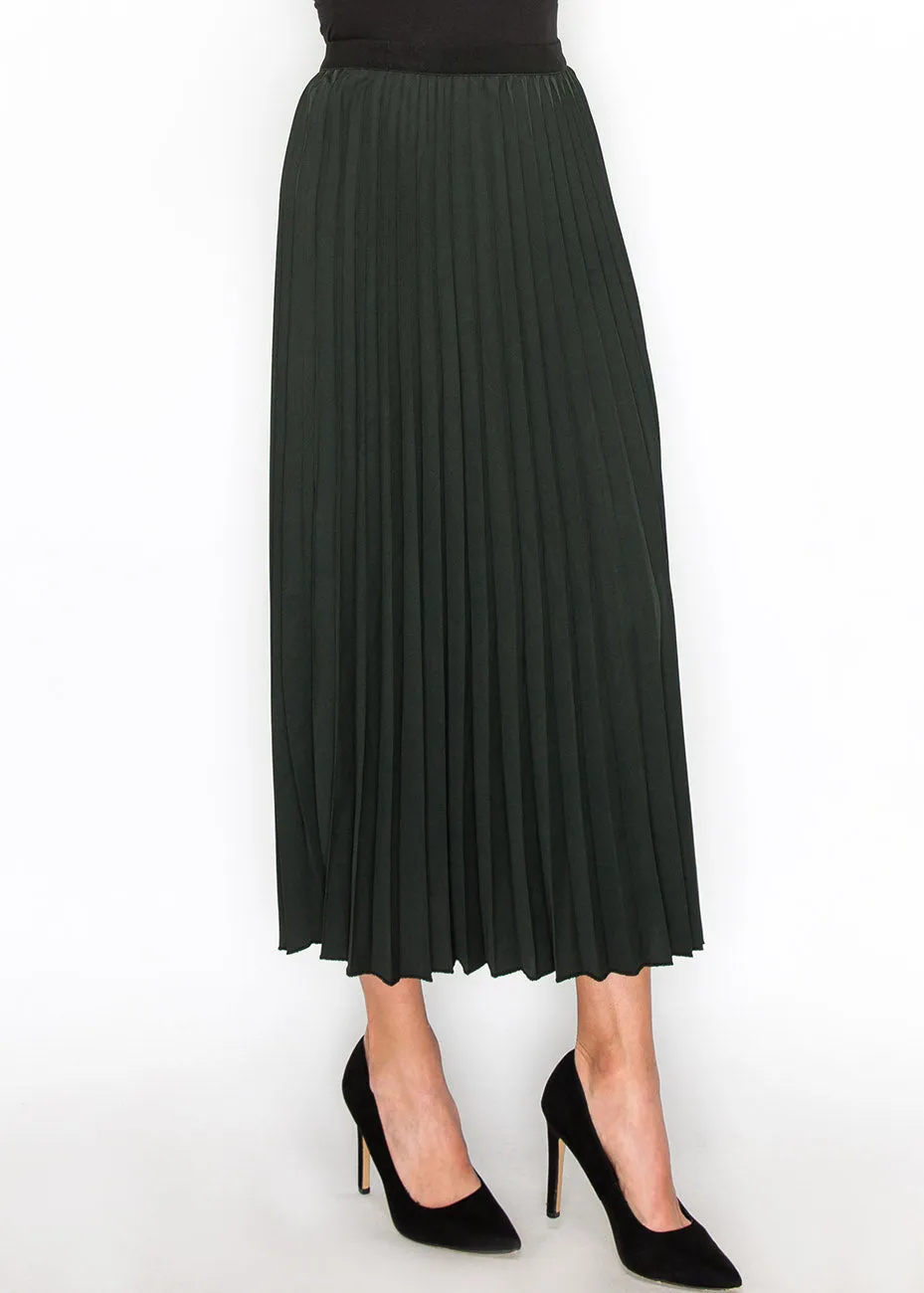 Hunter Green Midi Pleat Skirt