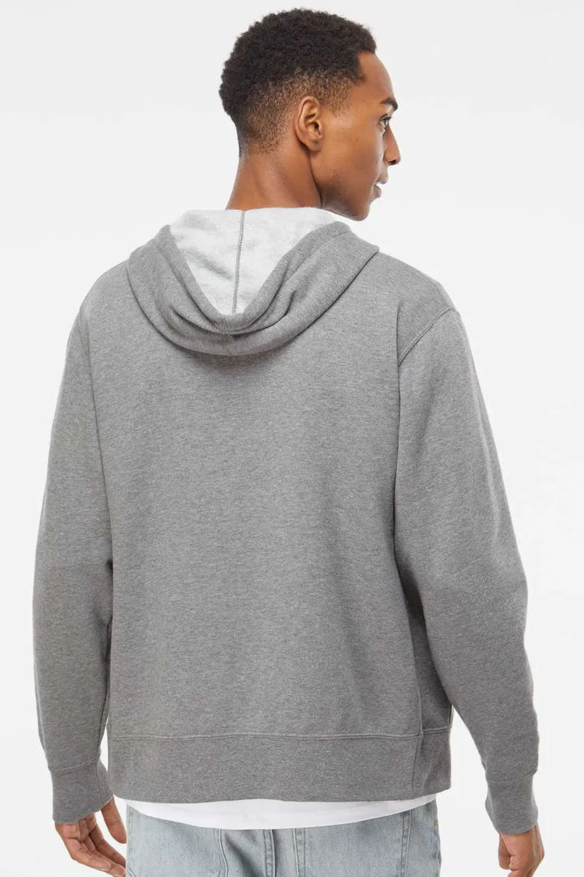 Independent Trading Company Mens Full Zip Hooded Sweatshirt Hoodie w/ Pockets - Heather Gunmetal Grey